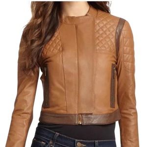 NEW BCBGMAXAZRIA Brown Leather Jacket Size XS